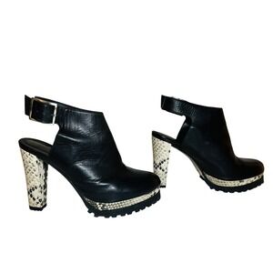 AllSaints Sarris Black Leather Snakeskin Platform Booties Heels US 7 EU‎ 37